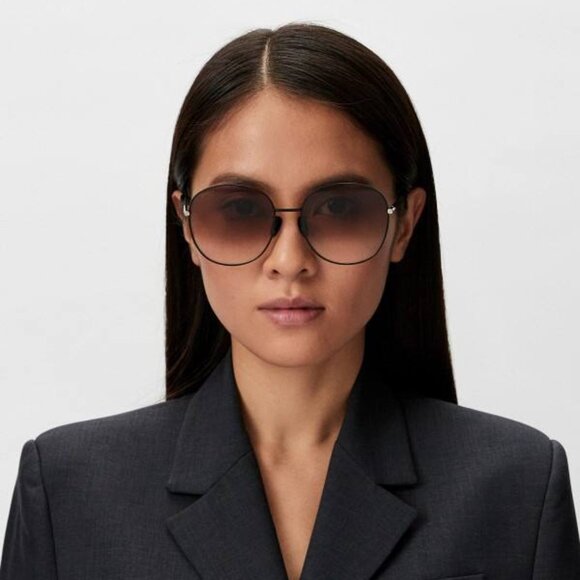 Gucci GG1416SK 002 Sunglasses Silver Round Frame, Brown Gradient Lenses - Picture 3 of 10